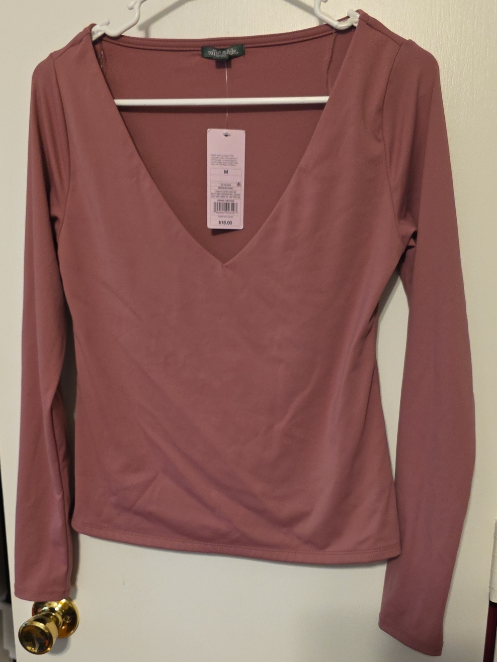 Violet & Claire Dusty Mauve Deep V Long-Sleeve Top